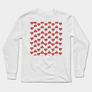 Red Hearts In White Long Sleeve T-Shirt